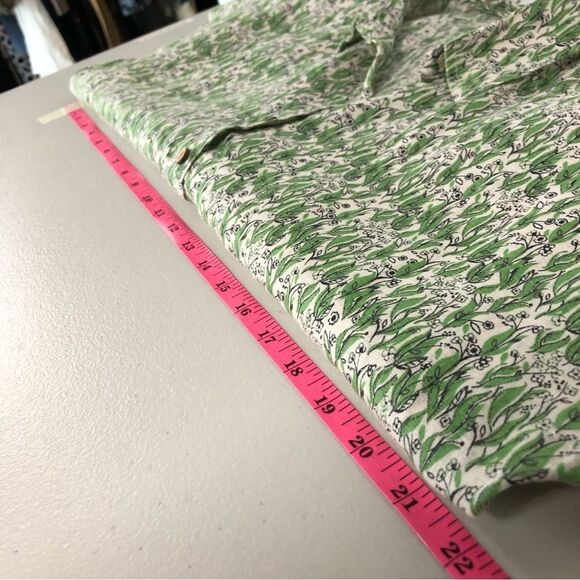 Cynthia Rowley Shirt Womens Medium 100% Linen Leaf Print Botanical Henley Peplum - Picture 10 of 12